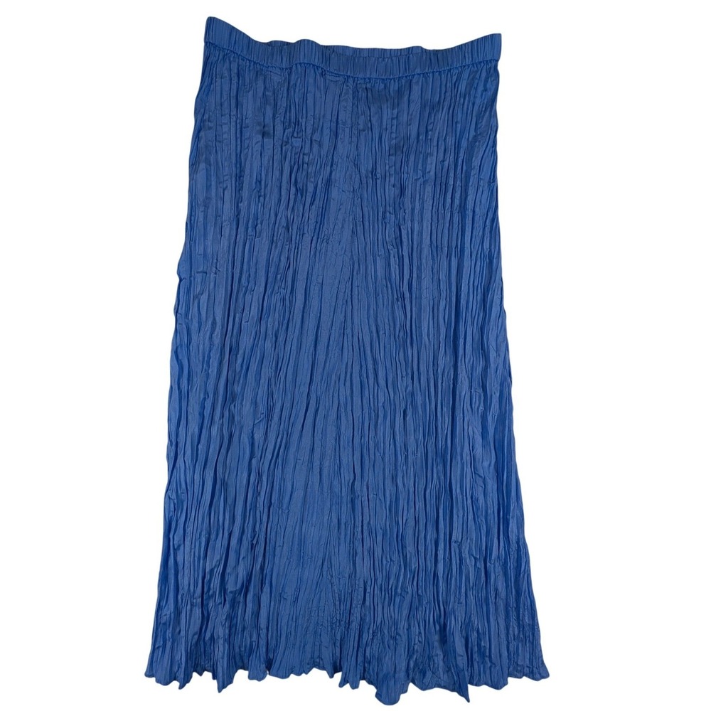 Eileen Fisher Blue 100% Crushed Silk Crinkle Maxi Skirt Small Boho A-line - Picture 2 of 11